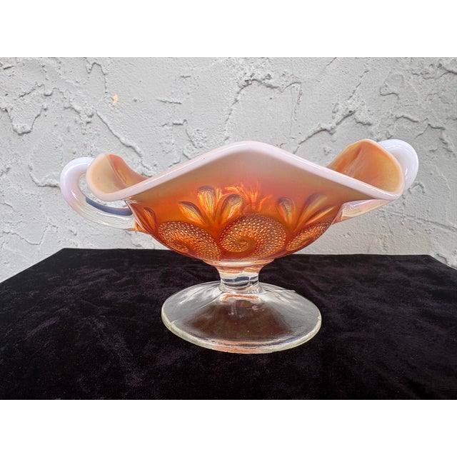 1910s Antique Dugan Carnival Glass Peach Opalescent “Octopus & Shell” Two-Handled Compote, c.1910 For Sale - Image 5 of 11