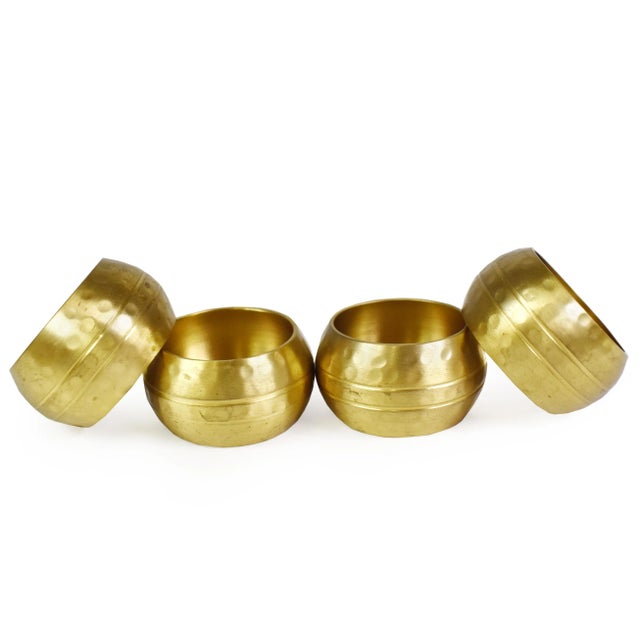 Late 20th Century Hammered Round Gold Brass Napkin Rings - Set of 4 For Sale - Image 5 of 5