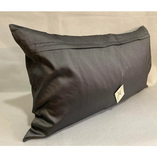 Contemporary Metallic Silver Floral Embellished Lumbar Accent Pillow Cover For Sale - Image 4 of 5