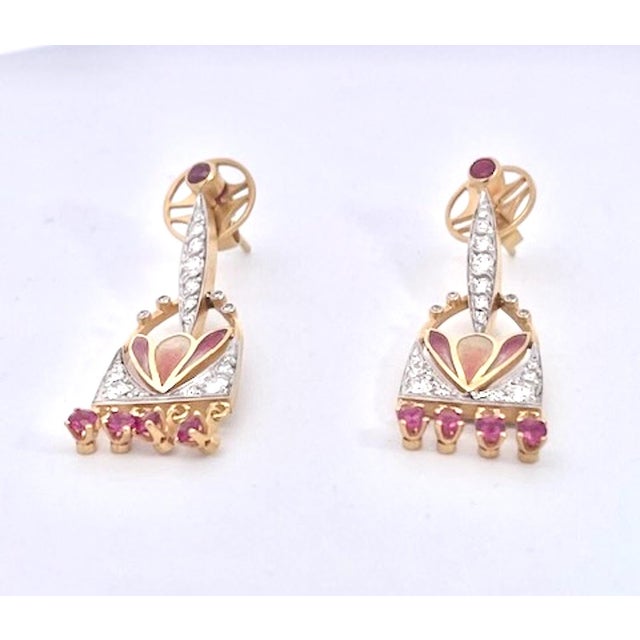 Masriera Diamond Ruby Enamel Chandelier Drop Earrings, A Pair For Sale - Image 11 of 12