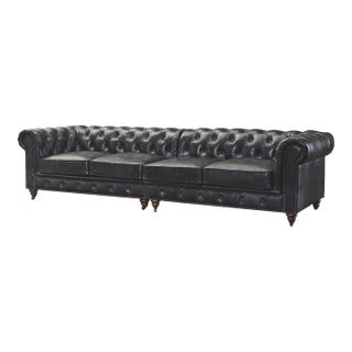 Century Chesterfield Sofa - Slate Leather - 118" For Sale