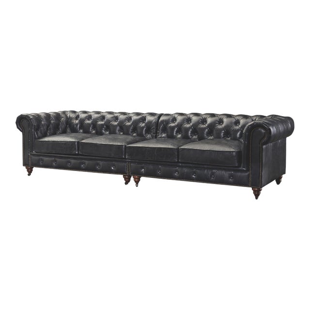 Century Chesterfield Sofa - Slate Leather - 118" For Sale