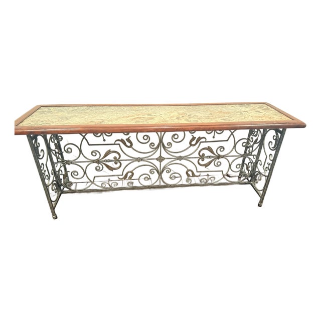 Antique French Italian Console Table With a Hand-Forged Wrought Iron Base For Sale