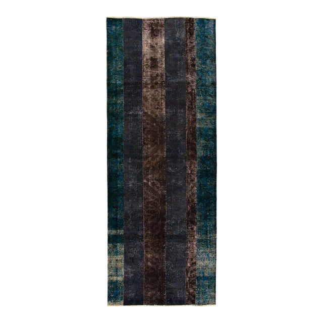 Vintage Persian Overdyed Handmade Multicolor Geometric Wool Runner For Sale