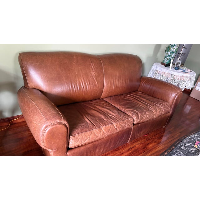 Chestnut Mitchell Gold Manhattan 1930s Style Club 2 Seater Pullout Sleeper Sofa For Sale - Image 8 of 11