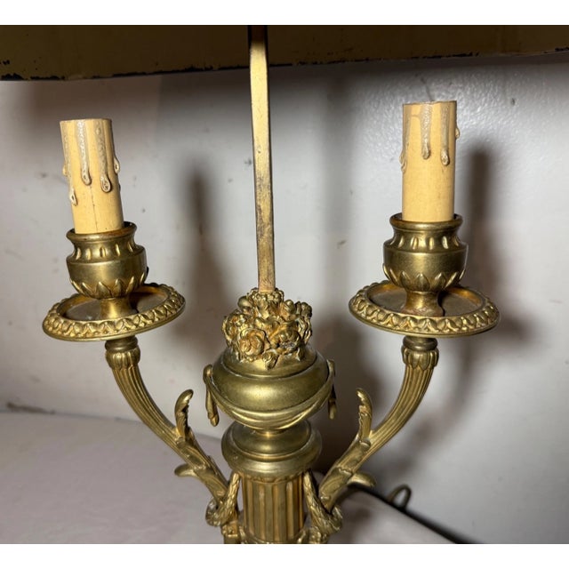 Antique Ornate Dore Bronze Toleware 2 Arm French Bouilotte Electric Table Lamp For Sale - Image 15 of 17