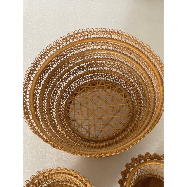 Set of 3 Ornate Woven Wicker Reed Bread Baskets For Sale - Image 4 of 5