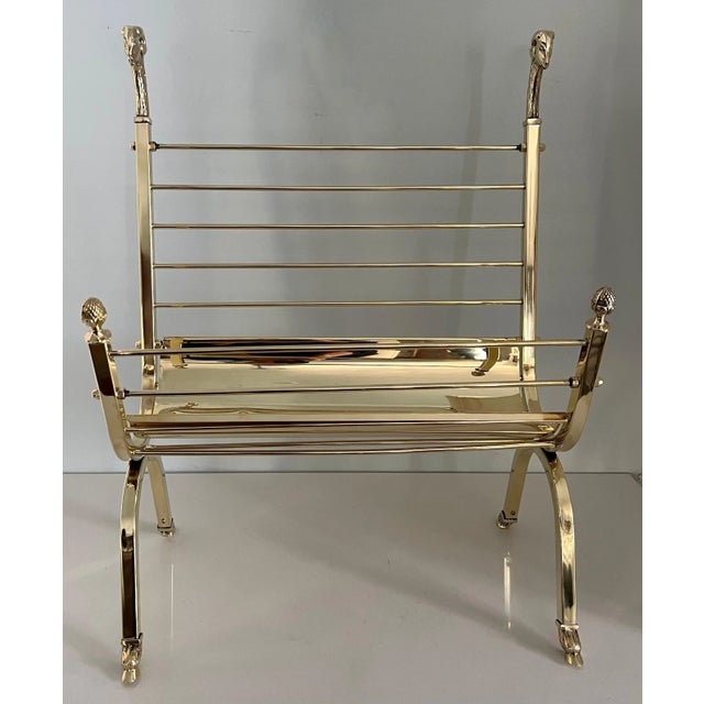 Brass Maison Jansen Style Polished Brass Magazine Rack For Sale - Image 8 of 13