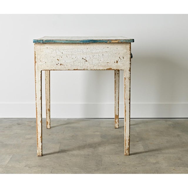 English English Pine Work Table With Faux Delft Tile Painted Top For Sale - Image 3 of 12
