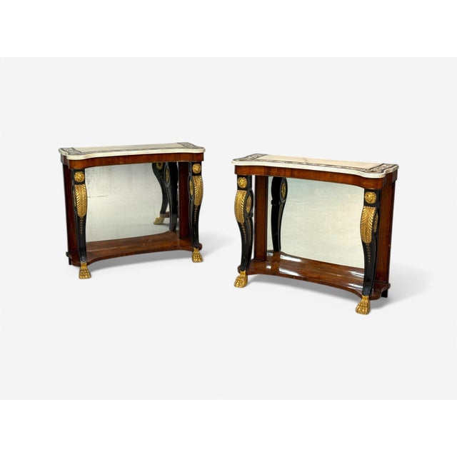 Pietto Bossi attr, Scagliola Marble, Giltwood, Mirrored Consoles, Italy, 18th c A pair of rare and important 18th-century...