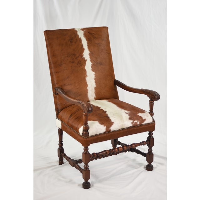 1920s Statement Pair of Grand Antique Armchairs | New Cowhide Upholstery For Sale - Image 16 of 16