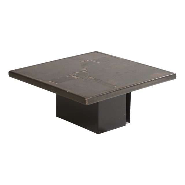 Coffee Table with Stone and Slate and Brass by Paul Kingma, 1984 For Sale