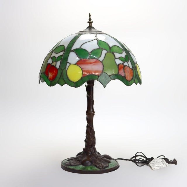 Arts & Crafts Arts & Crafts Leaded Stained Glass Table Lamp With Fruit Design, Early 20th Century For Sale - Image 3 of 10