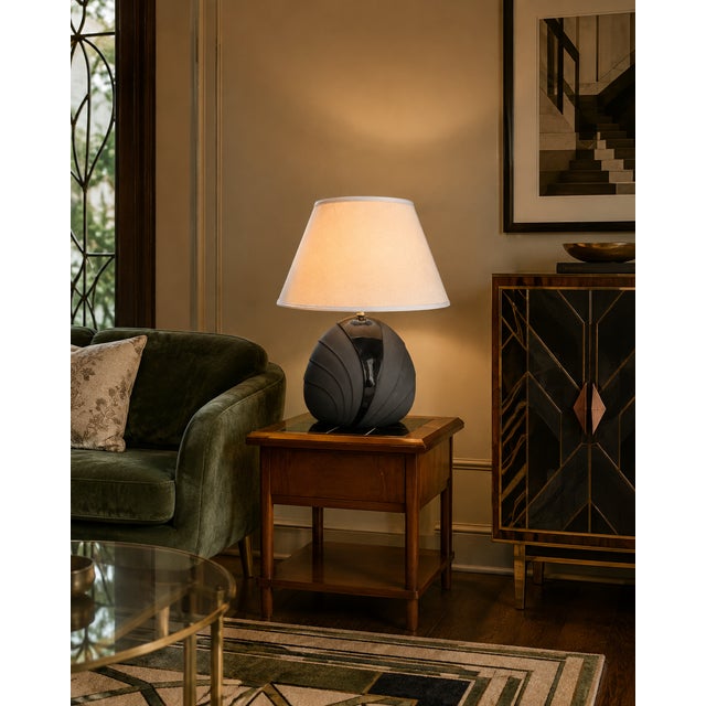 Vintage Post-Modern Art Deco Black Ceramic Table Lamp For Sale - Image 15 of 15