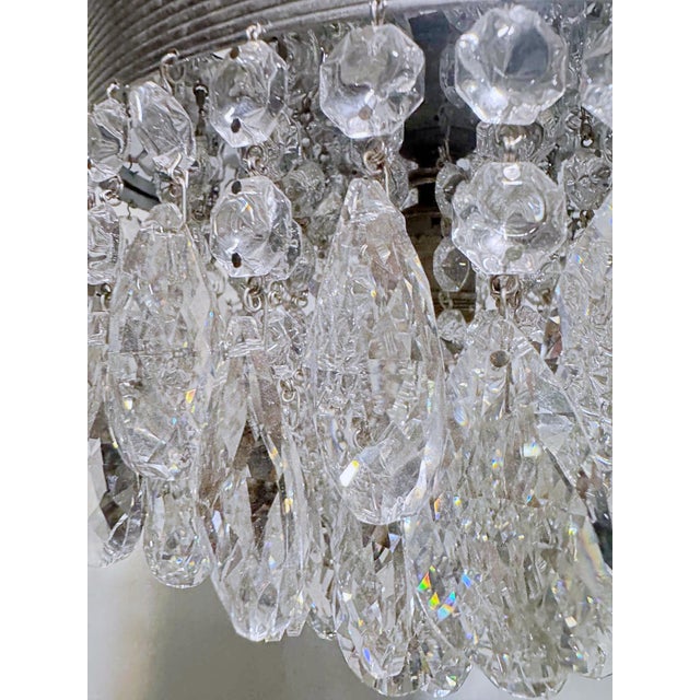 Vintage Mid-Century Modern Reeded Chrome Tiered Crystal Chandelier For Sale - Image 4 of 10