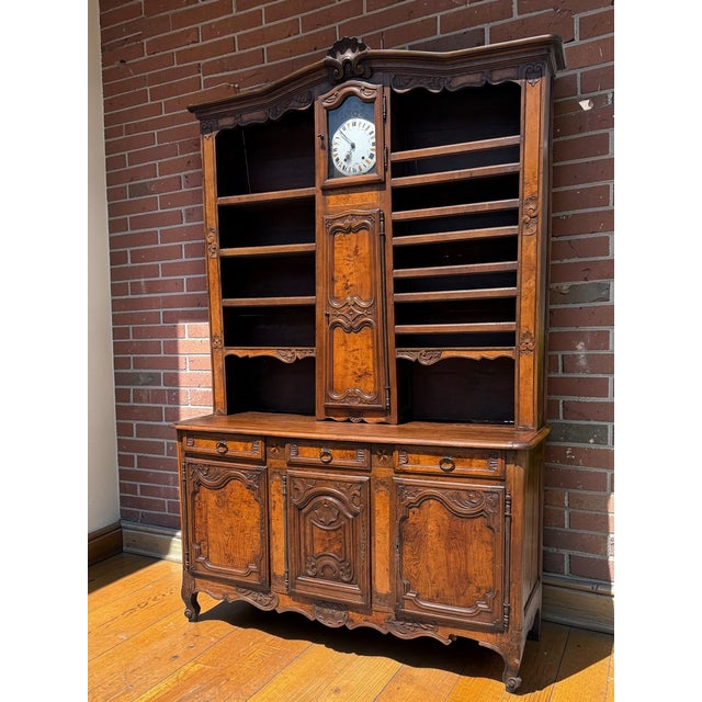 Antique 18th C French Provincial Walnut Vaisellier Clock Cabinet Breakfront.