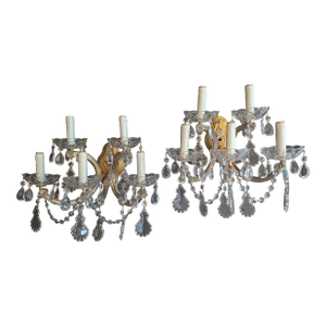 Mid 20th Century French Crystal Sconce Pair