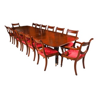 Vintage 3 Pillar Dining Table and Chairs by William Tillman, 1980s, Set of 13 For Sale