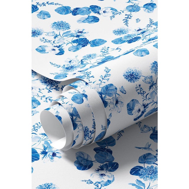 Not Yet Made - Made To Order Chirp Society Floral Grasscloth Wallpaper by House Party | French Blue | 6 Yards For Sale - Image 5 of 9