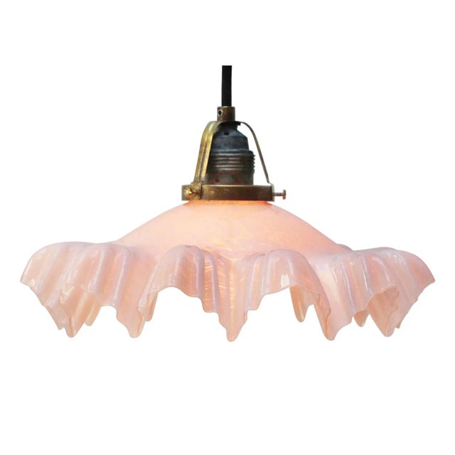 1920s Art Nouveau French Clichy Pink Colored Glass Pendant Light, 1920s For Sale - Image 5 of 7
