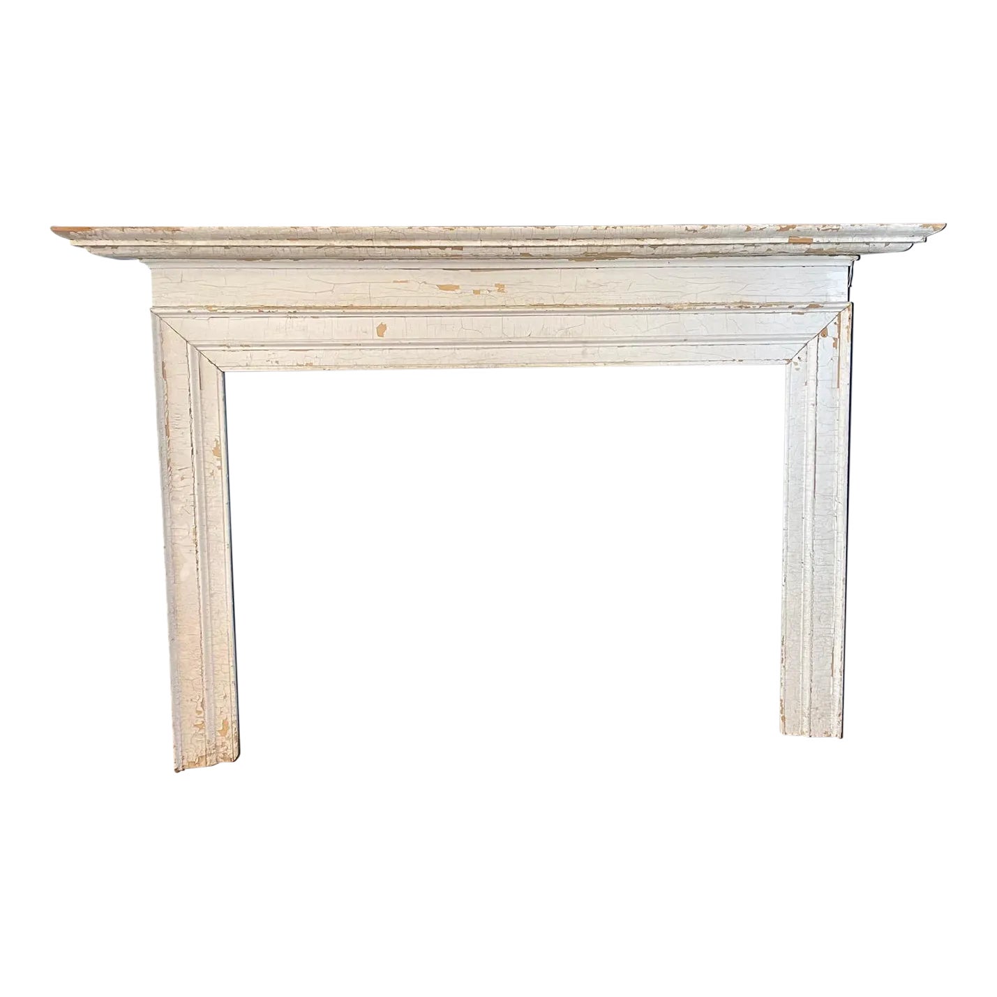 Painted White Distressed Antique Fireplace Mantel With Detailed Mouldings |  Chairish