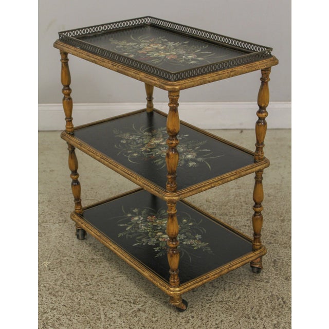 Sarreid Floral Decorated 3 Tier Dessert Trolly Cart For Sale - Image 13 of 13
