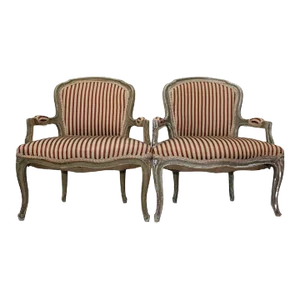French Red & White Upholstered Armchairs