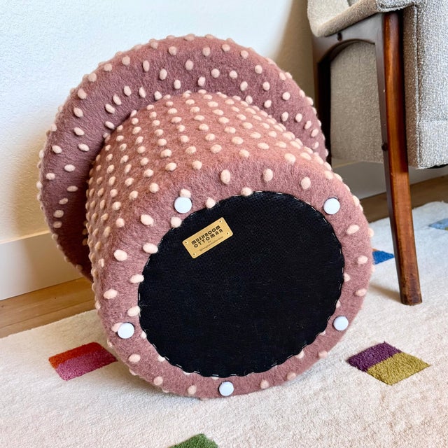 Light Pink Mushroom Ottoman in Petal Pink Wool Dot For Sale - Image 8 of 10