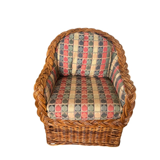 Boho Chic Vintage Rattan Club Chairs + Ottoman | Thick Braided Honey Cane | Palm Beach Coastal Style - 3 Pieces For Sale - Image 3 of 7