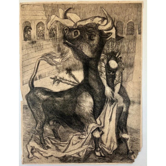 Midcentury Modern Matador and Bull Etching C.1950 For Sale - Image 9 of 9