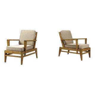 Set of Reconstructivist Lounge Chairs in Oak by René Gabriel for Lieuvin, France, 1940s For Sale