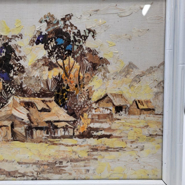 Asian Late 20th Century Original Taxidermy Artwork Asian Landscape Made of Real Butterfly Wings in White Frame For Sale - Image 3 of 8