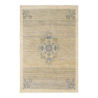 Boho Chic Gabbeh Beige/Blue Wool Rug - 4'7'' X 6'4'' For Sale