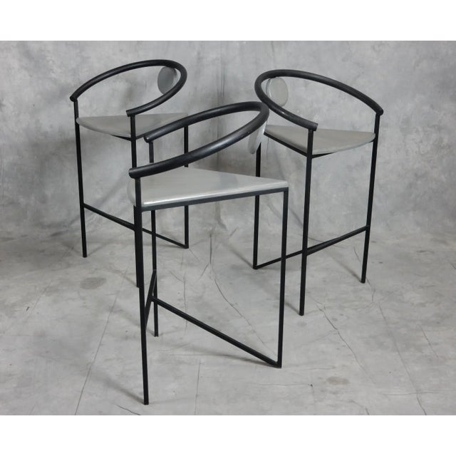 Mid-Century Modern Post Modern Memphis Era Grey Cerused Bar Stools For Sale - Image 3 of 9