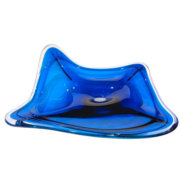 Glass Large Stingray Glass Centerpiece Bowl 21" Oversize Blue Nautical Coastal Decor For Sale - Image 7 of 18