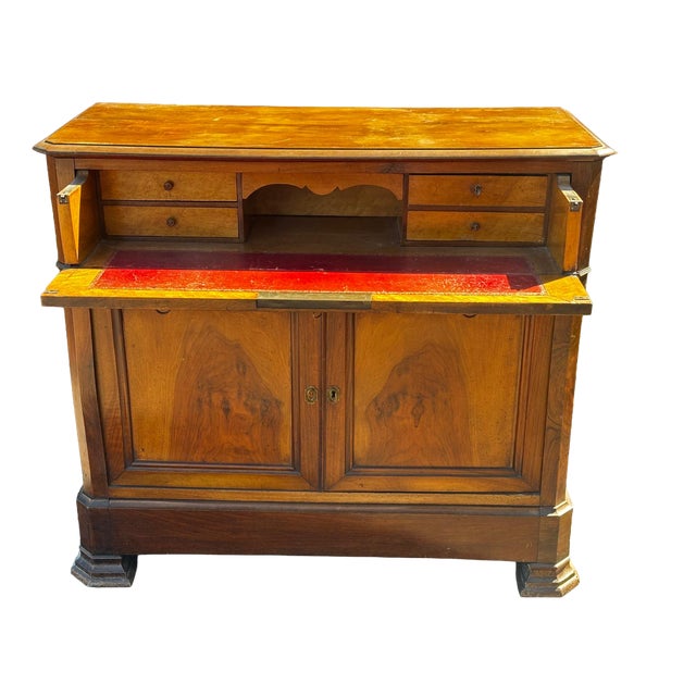 Antique Louis-Philippe Drop-Front Secretaire Desk in Walnut, 1800s For Sale