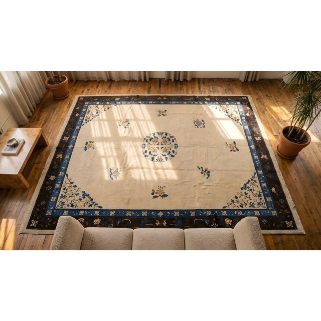 Beige 1920s Chinese Peking Carpet For Sale - Image 8 of 9