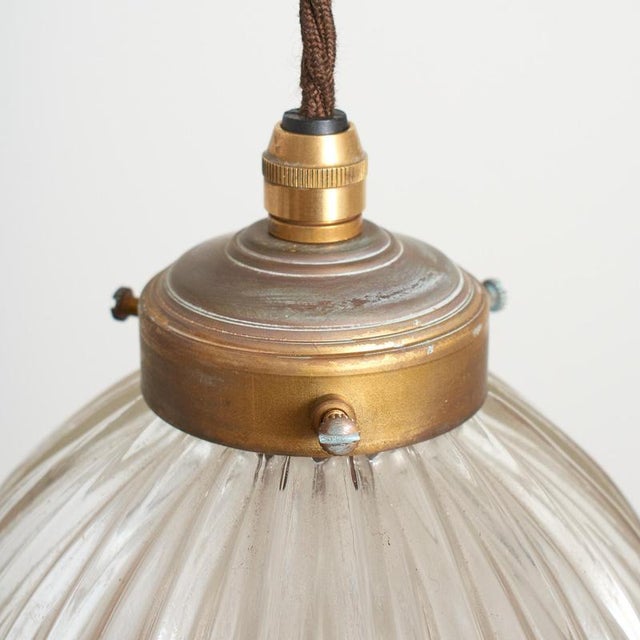 Vintage Reclaimed Holophane Glass Pendant Light, 1950s For Sale - Image 4 of 5