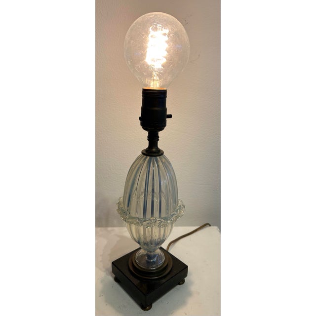Murano Bedside Art Glass Accent Lamp With Black Marble Base, and Bronze Feet. Bulb not included.