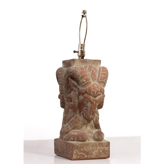 Hollywood Regency Bon Art 1990s Rams Ibis Ceramic Plaster Table Lamp Hollywood Regency Art Deco Chapman Mario Buatta For Sale - Image 3 of 16