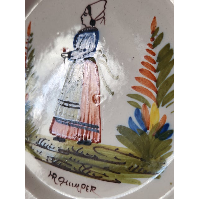 Antique French Decorative Folk Art Plates from HR Quimper, 1800s, Set of 2 For Sale - Image 10 of 15