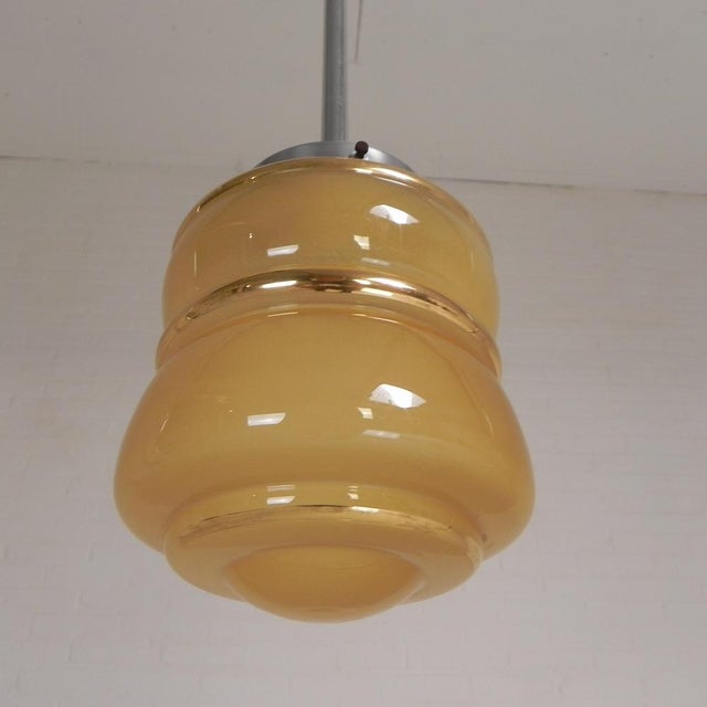 Art Deco Pendant Lamp with Beige Glass Shade, 1930s For Sale - Image 6 of 13