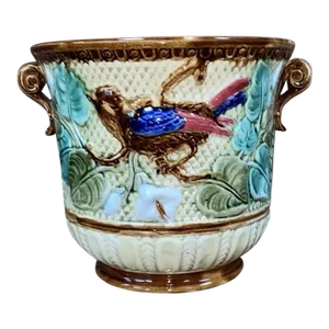 19th Century Majolica Bird Cache Pot Wasmuel