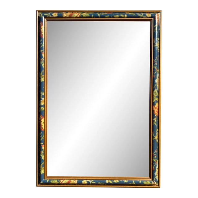 Vintage Floral Painted Wood Framed Mirror. For Sale