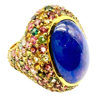 Bochic "Orient" Vintage Sapphire & Multi Gem Ring Set In 18K Yellow Gold & Silver For Sale