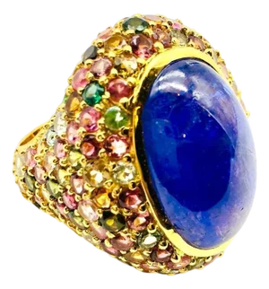 Bochic "Orient" Vintage Sapphire & Multi Gem Ring Set In 18K Yellow Gold & Silver