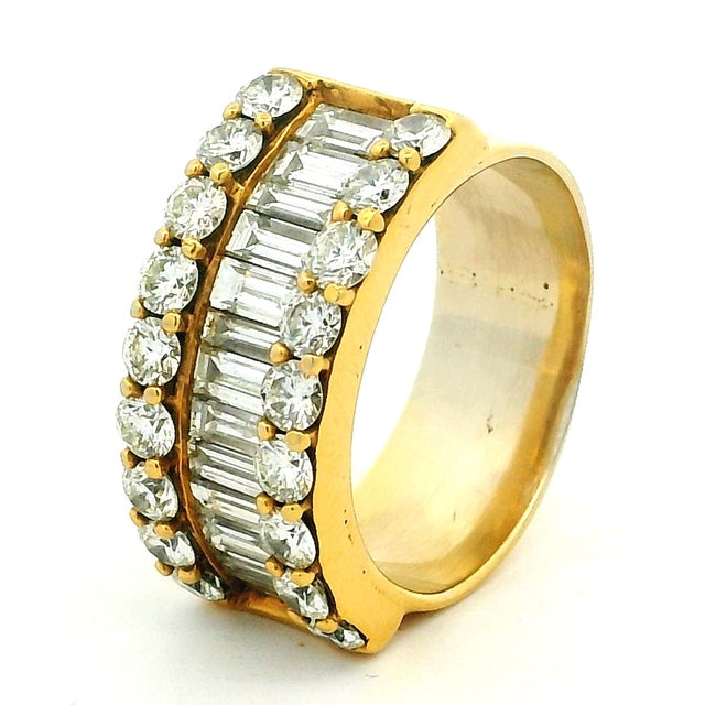 Metal 1980s American 18k Gold 4.60 Carat Diamond Wide Band Ring, Size 6.5 For Sale - Image 7 of 12
