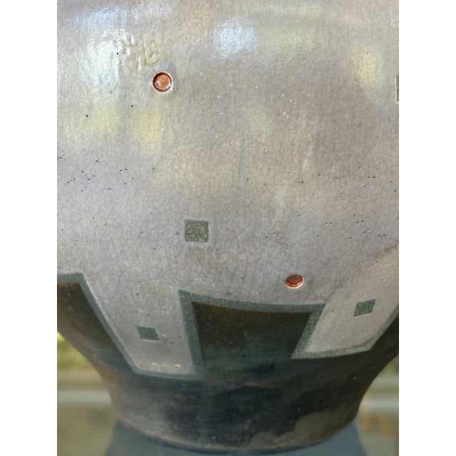 Gray Large Vintage Gerald & Kelly Hong Signed Raku Ceramic Vessel Postmodern Vessel Lidded Jar 18" For Sale - Image 8 of 17