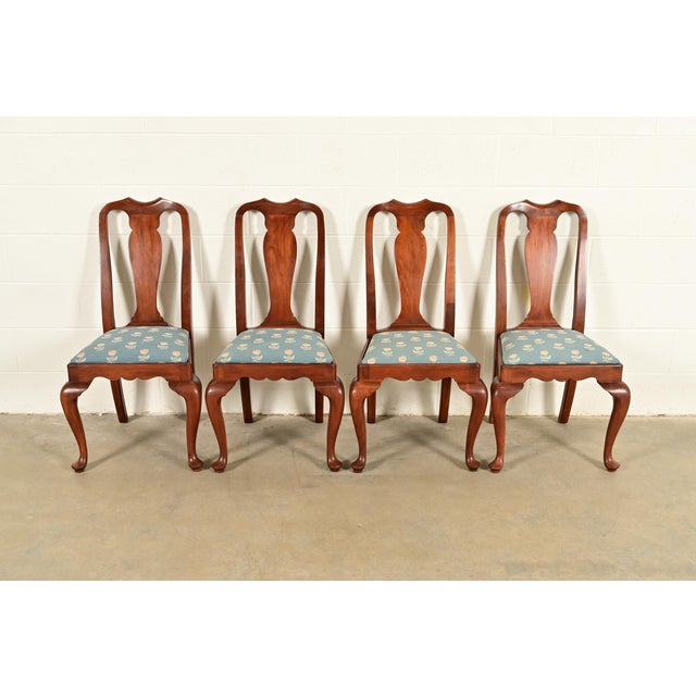 An outstanding set of four Queen Anne or Georgian style dining chairs By Henkel Harris USA, Circa 1970s Solid cherry wood...