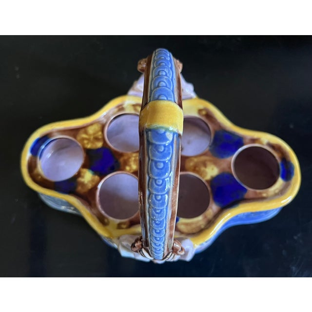 French Majolica Ceramic Egg Holder Basket, 19th Century For Sale In San Francisco - Image 6 of 9